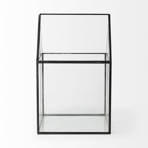 Homeroots 10" Clear And Black Glass And Metal Terrarium Box  Glass And Metal 392582