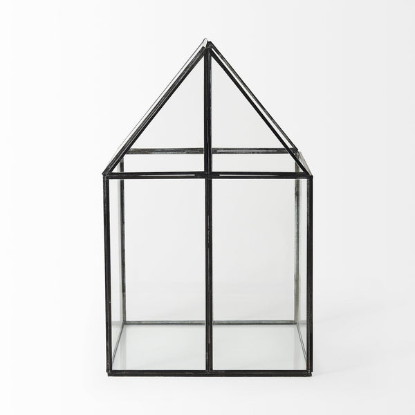 Homeroots 10" Clear And Black Glass And Metal Terrarium Box  Glass And Metal 392582