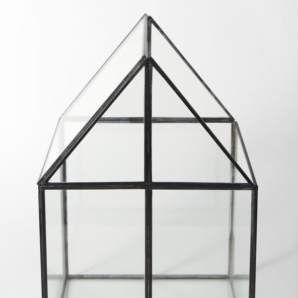 Homeroots 10" Clear And Black Glass And Metal Terrarium Box  Glass And Metal 392582