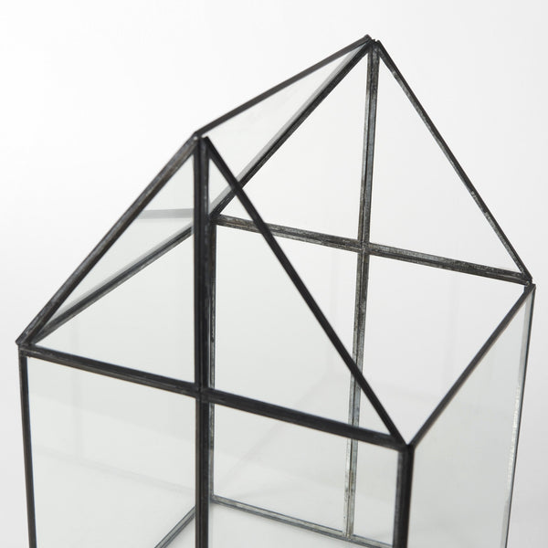 Homeroots 10" Clear And Black Glass And Metal Terrarium Box  Glass And Metal 392582