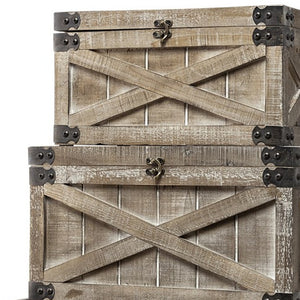 Homeroots Set Of Three Brown Wooden Storage Boxes  Solid Wood 392583