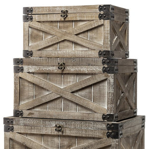 Homeroots Set Of Three Brown Wooden Storage Boxes  Solid Wood 392583