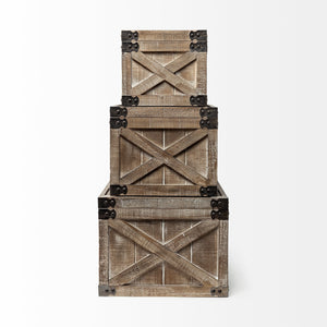 Homeroots Set Of Three Brown Wooden Storage Boxes  Solid Wood 392583