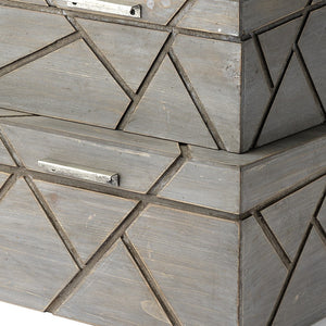 Homeroots Set Of Two Gray Wooden Boxes With Carved Details  Solid Wood 392584