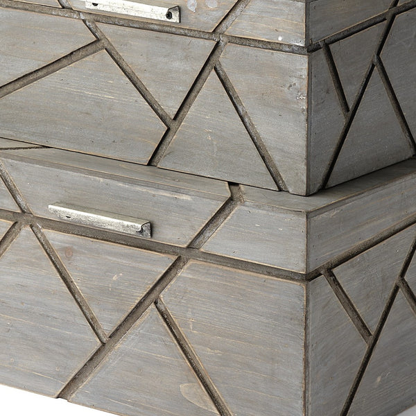 Homeroots Set Of Two Gray Wooden Boxes With Carved Details  Solid Wood 392584