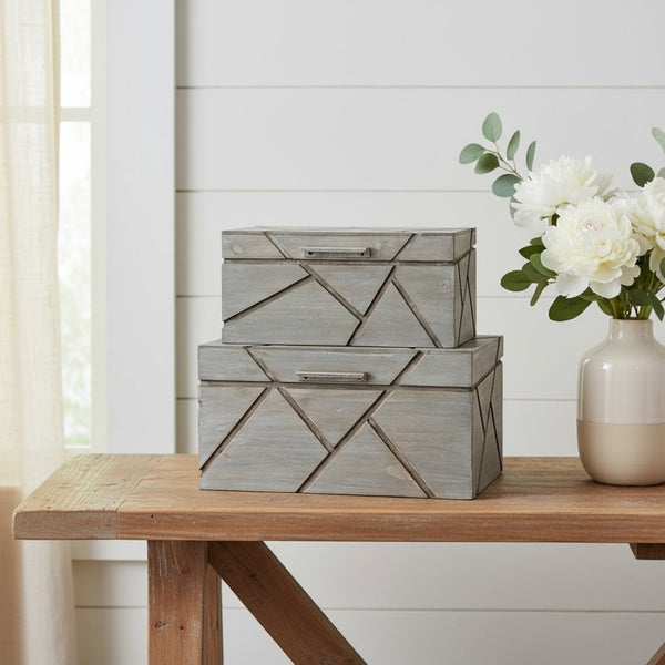 HomeRoots 11" Gray Solid Wood Box with Lid - Stylish Storage Solution for Home & Office Organization Needs 392584