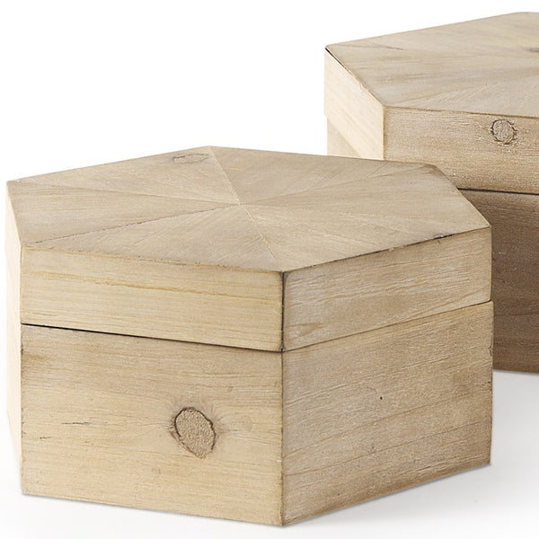 Homeroots Set Of Two 12" Natural Solid Wood Box  Solid Wood 392585