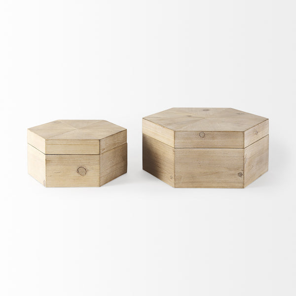 Homeroots Set Of Two 12" Natural Solid Wood Box  Solid Wood 392585