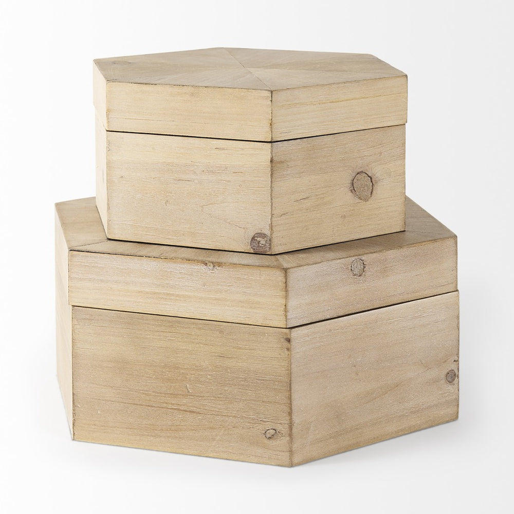 Homeroots Set Of Two 12" Natural Solid Wood Box  Solid Wood 392585