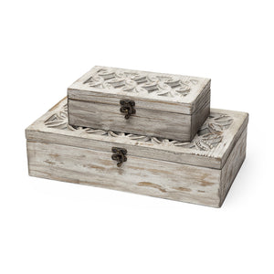 Homeroots Set Of Two 8" White Solid Wood Box  Solid Wood 392588