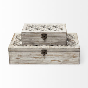 Homeroots Set Of Two 8" White Solid Wood Box  Solid Wood 392588
