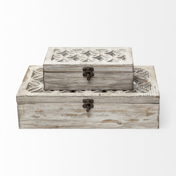 Homeroots Set Of Two 8" White Solid Wood Box  Solid Wood 392588