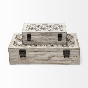 Homeroots Set Of Two 8" White Solid Wood Box  Solid Wood 392588