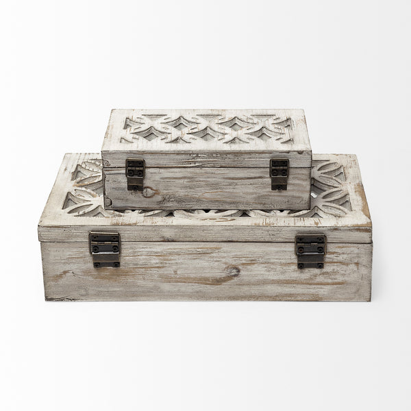 Homeroots Set Of Two 8" White Solid Wood Box  Solid Wood 392588