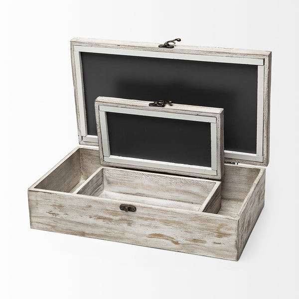 Homeroots Set Of Two 8" White Solid Wood Box  Solid Wood 392588