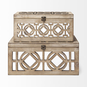 Homeroots 16" Natural And Brown Solid Wood Box  Solid Wood 392590