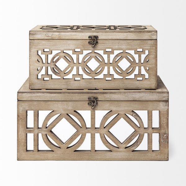 Homeroots 16" Natural And Brown Solid Wood Box  Solid Wood 392590