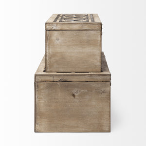 Homeroots 16" Natural And Brown Solid Wood Box  Solid Wood 392590