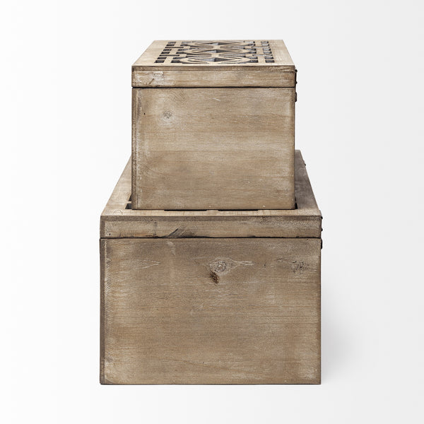 Homeroots 16" Natural And Brown Solid Wood Box  Solid Wood 392590