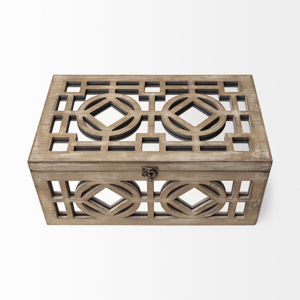 Homeroots 16" Natural And Brown Solid Wood Box  Solid Wood 392590