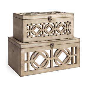 Homeroots 16" Natural And Brown Solid Wood Box  Solid Wood 392590