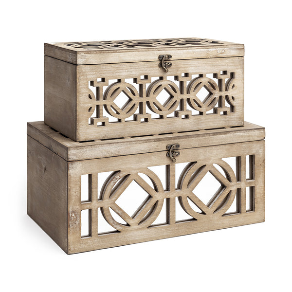 Homeroots 16" Natural And Brown Solid Wood Box  Solid Wood 392590