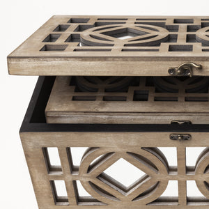 Homeroots 16" Natural And Brown Solid Wood Box  Solid Wood 392590