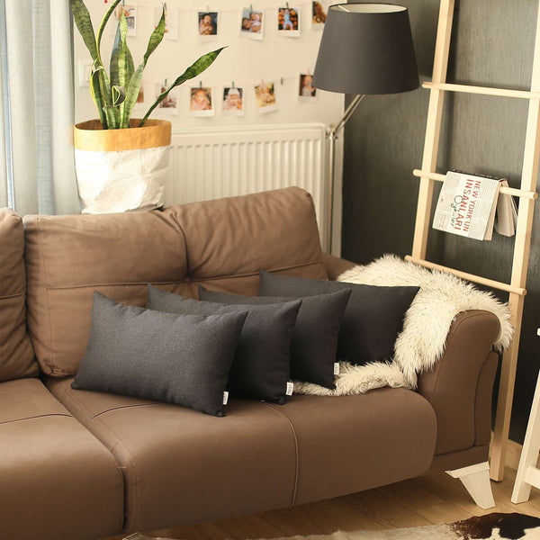 Homeroots Set Of 4 Black Jacquard Lumbar Pillow Covers   392596