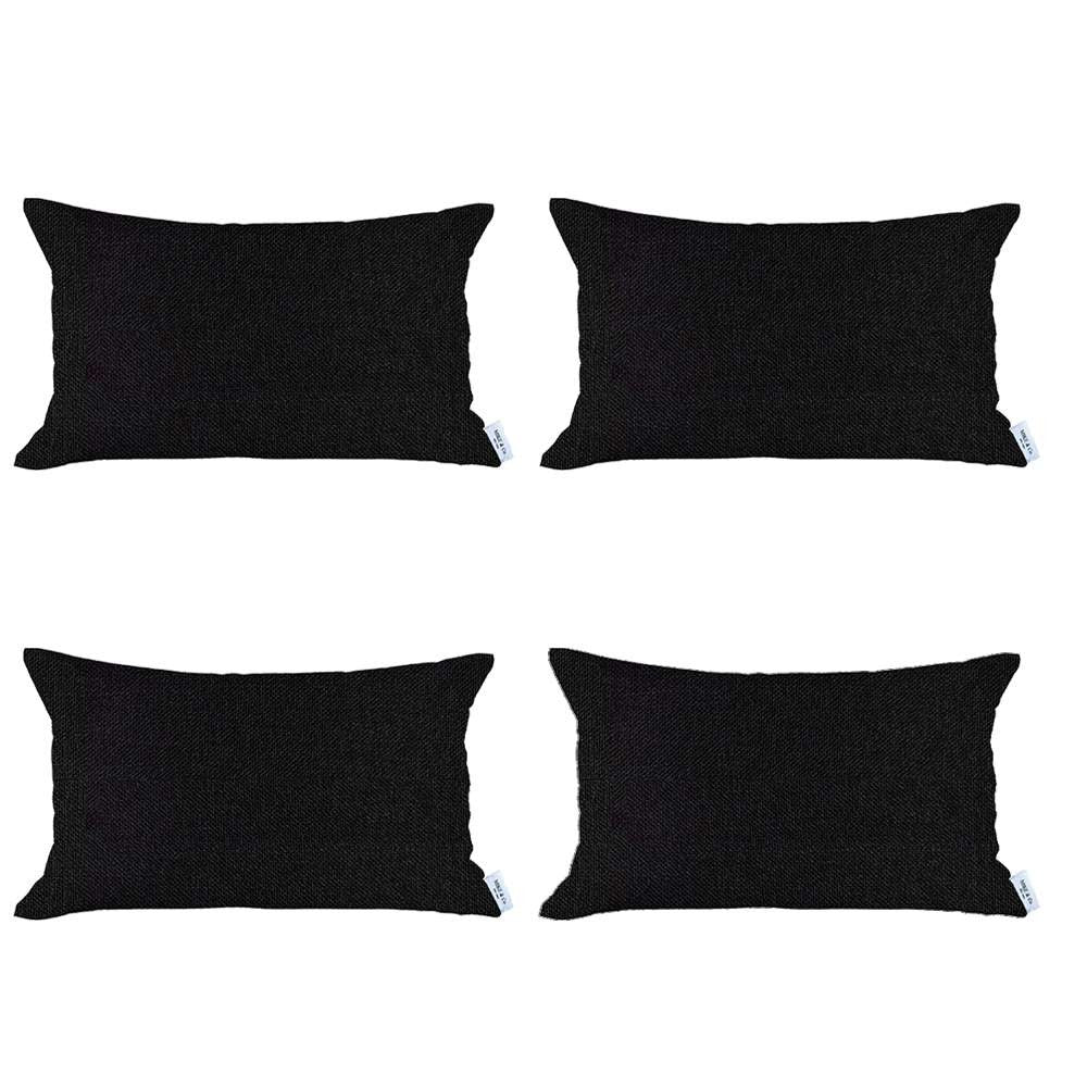 Homeroots Set Of 4 Black Jacquard Lumbar Pillow Covers   392596