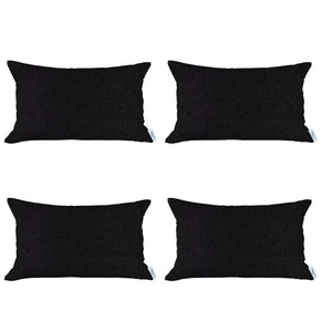 Homeroots Set Of 4 Black Jacquard Lumbar Pillow Covers   392596