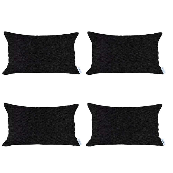 Homeroots Set Of 4 Black Jacquard Lumbar Pillow Covers   392596