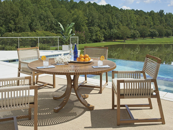 Lexington Tommy Bahama Outdoor 3925-875c Contemporary Round Dining Table With Radial Top Design For Elegant Outdoor Living Spaces Medium Brown Wood 3925-875c