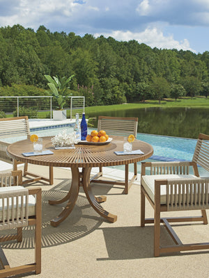 Lexington Tommy Bahama Outdoor 3925-875c Contemporary Round Dining Table With Radial Top Design For Elegant Outdoor Living Spaces Medium Brown Wood 3925-875c