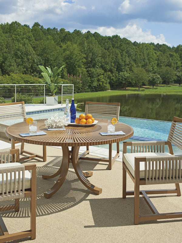 Lexington Tommy Bahama Outdoor 3925-875c Contemporary Round Dining Table With Radial Top Design For Elegant Outdoor Living Spaces Medium Brown Wood 3925-875c