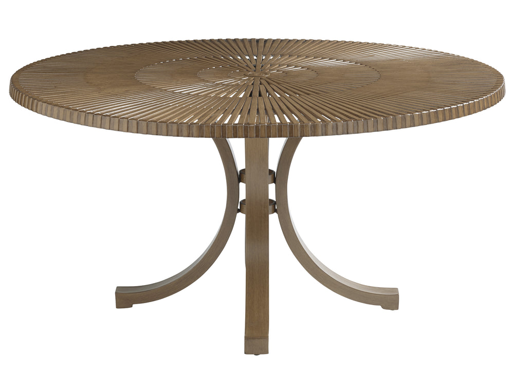 Lexington Tommy Bahama Outdoor 3925-875c Contemporary Round Dining Table With Radial Top Design For Elegant Outdoor Living Spaces Medium Brown Wood 3925-875c