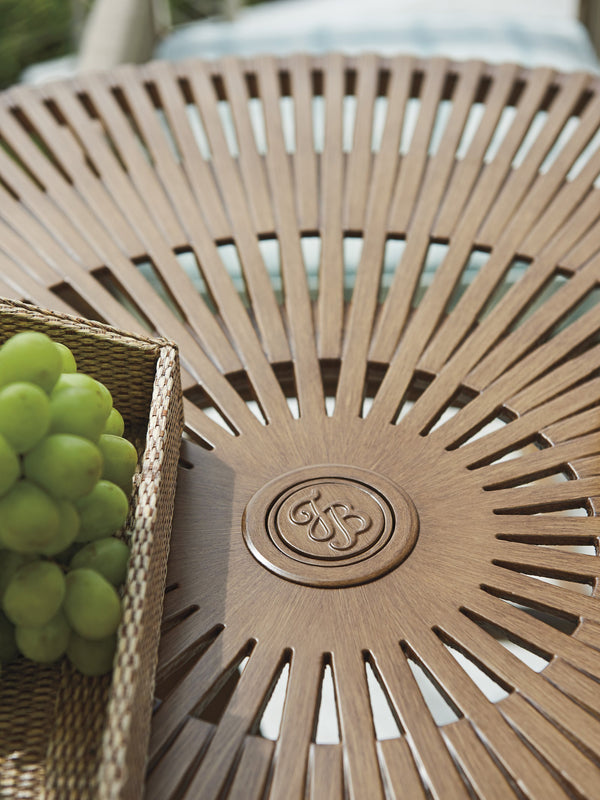 Lexington Tommy Bahama Outdoor 3925-875c Contemporary Round Dining Table With Radial Top Design For Elegant Outdoor Living Spaces Medium Brown Wood 3925-875c