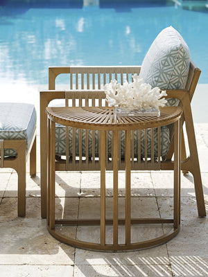 Lexington Tommy Bahama Outdoor 3925-950 Elegant Demilune End Table - Contemporary Outdoor Accent With Radial Slat Design Medium Brown Wood 3925-950