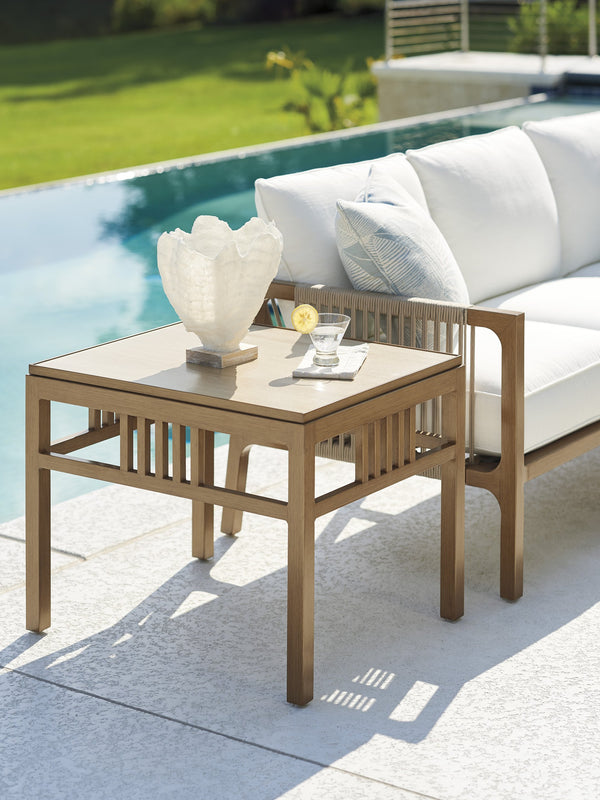 Lexington Tommy Bahama Outdoor 3925-955c Contemporary Rectangular End Table For Elevated Indoor-outdoor Living Spaces Medium Brown Wood 3925-955c