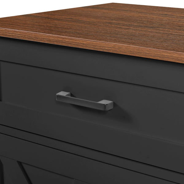 English Elm K&k Farmhouse Rolling Kitchen Cart with Drop Leaf Drawer Open Rack Lockable Wheels Black N707P404539B