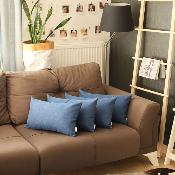 Homeroots Set Of 4 Blue Jacquard Lumbar Pillow Covers   392600