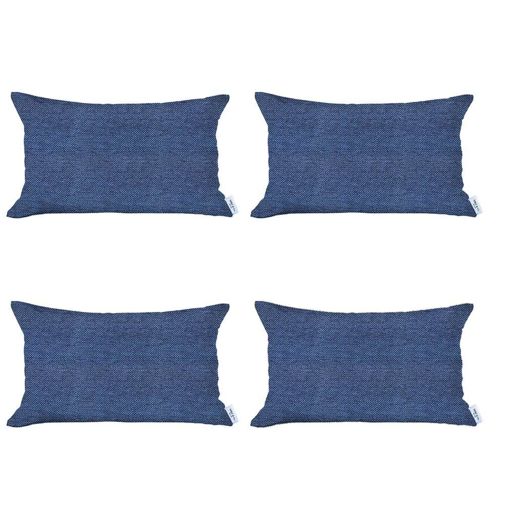 Homeroots Set Of 4 Blue Jacquard Lumbar Pillow Covers   392600