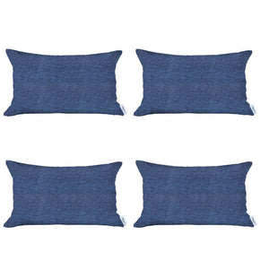 Homeroots Set Of 4 Blue Jacquard Lumbar Pillow Covers   392600