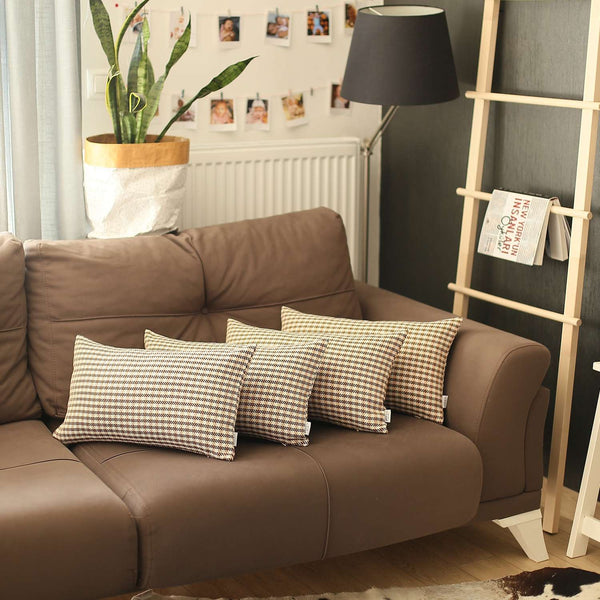 Homeroots Set Of 4 Peach Houndstooth Lumbar Pillow Covers   392602