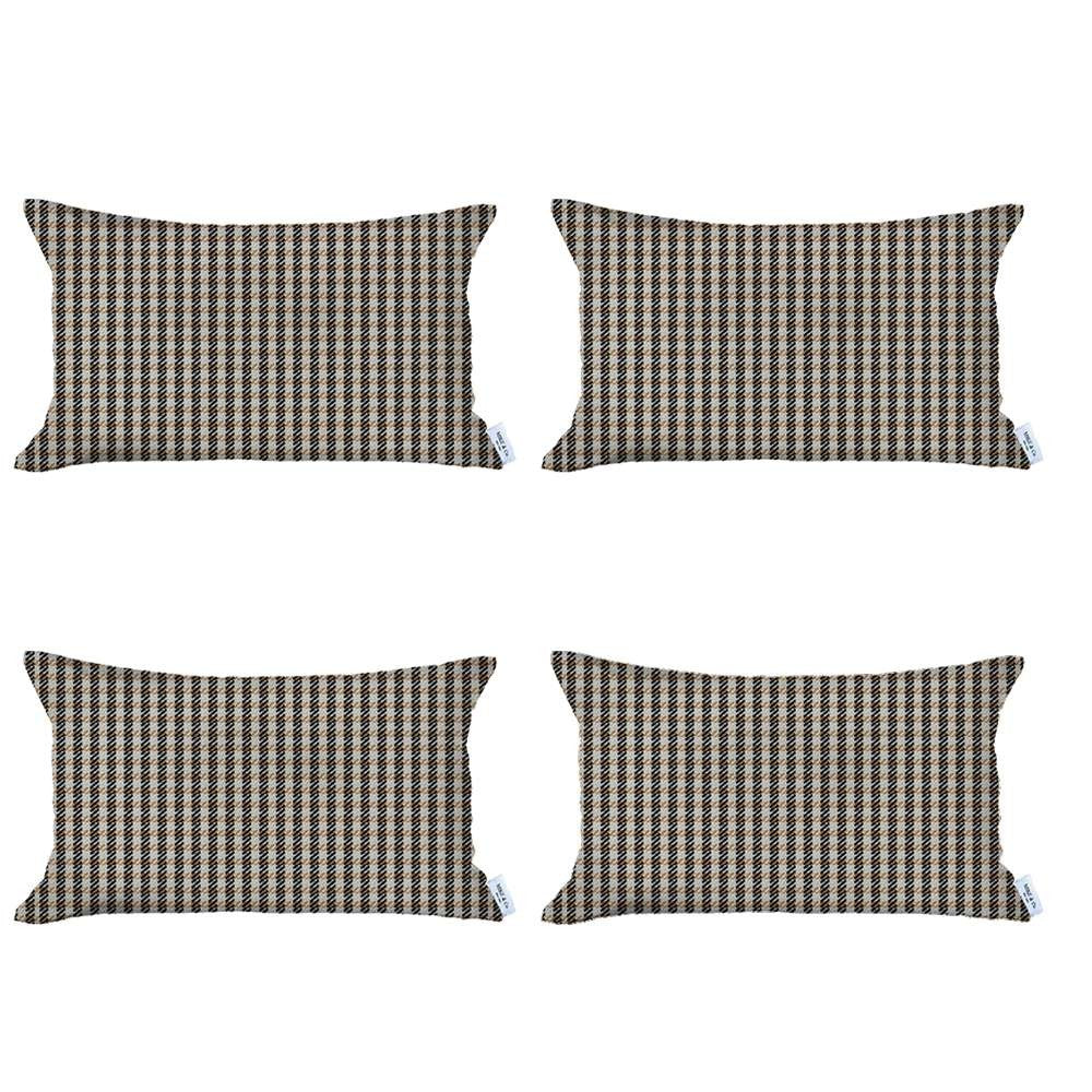 Homeroots Set Of 4 Peach Houndstooth Lumbar Pillow Covers   392602