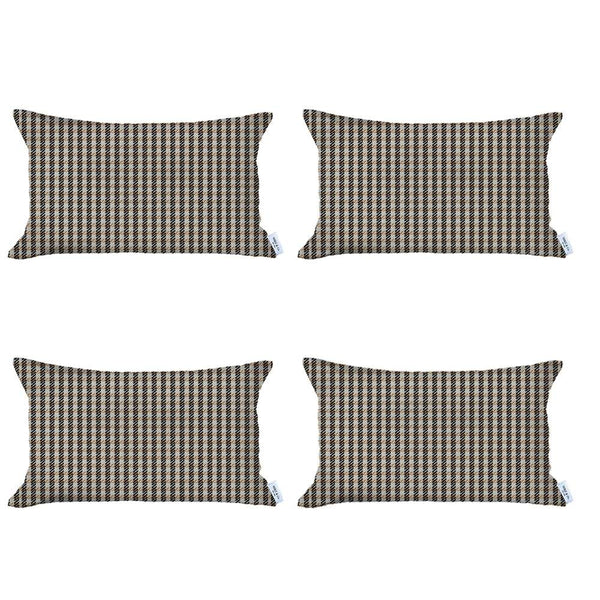 Homeroots Set Of 4 Peach Houndstooth Lumbar Pillow Covers   392602