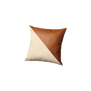 HomeRoots Set of Four 18" Brown and Ivory Faux Leather & Fabric Throw Pillow Covers for Cozy Home Decor 392606