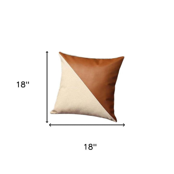 HomeRoots Set of Four 18" Brown and Ivory Faux Leather & Fabric Throw Pillow Covers for Cozy Home Decor 392606
