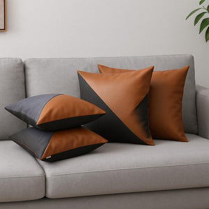 HomeRoots Set of Four 18-Inch Decorative Brown and Black Faux Leather Pillow Covers for Stylish Home Decor 392607