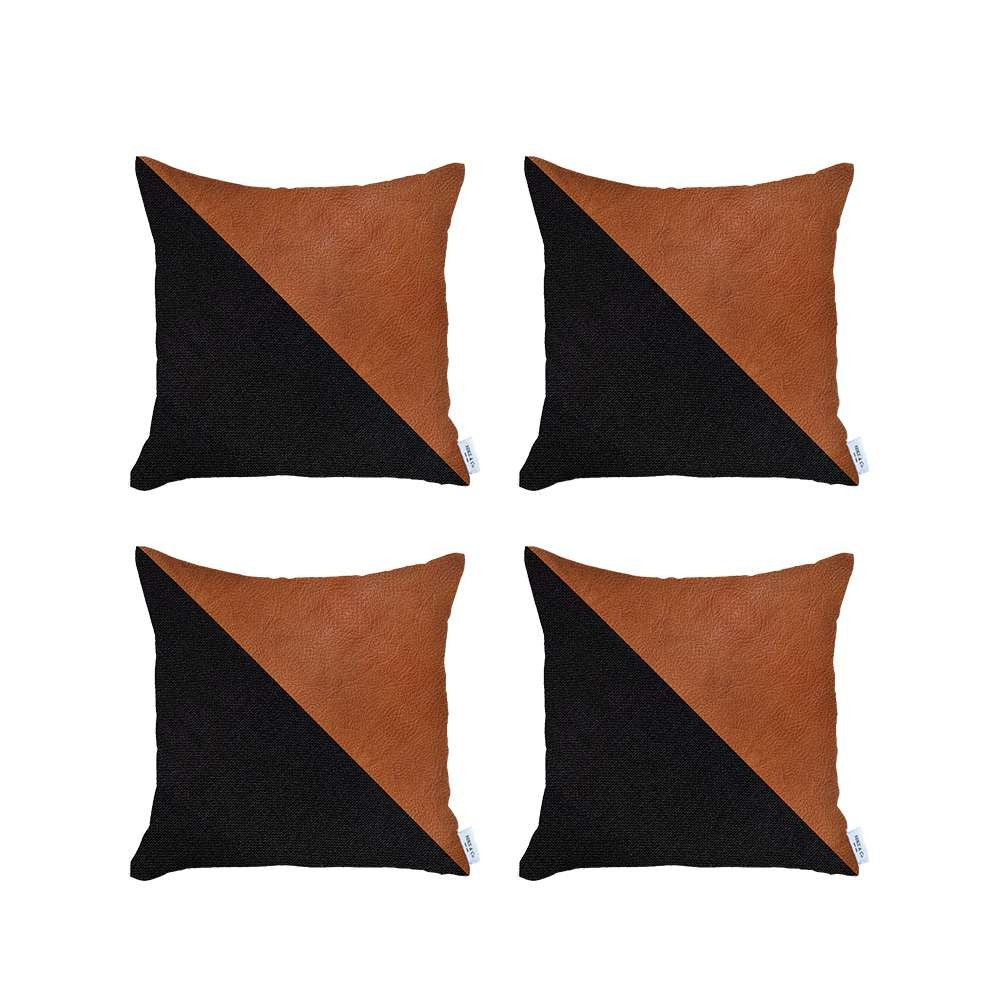 Homeroots Set Of 4 Black And Faux Leather Lumbar Pillow Covers   392607