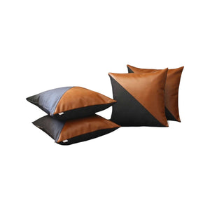 HomeRoots Set of Four 18-Inch Decorative Brown and Black Faux Leather Pillow Covers for Stylish Home Decor 392607
